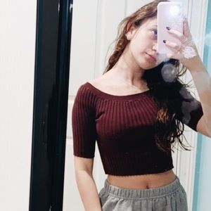 Rubbed Maroon Cropped Sweater